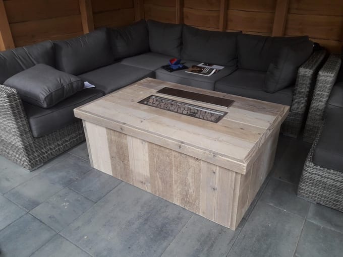 Vuurtafel Block Terrasverwarmer Gebruikt steigerhout 80x100x50cm