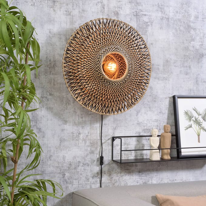 GOOD&MOJO Wandlamp Bali - Bamboe/Zwart - Ø60cm - Binnen Scandinavisch,Bohemian