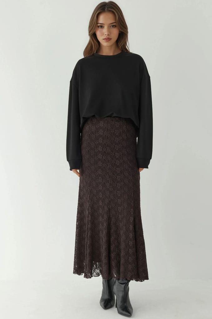 Hoge Taille Kanten Maxi Rok