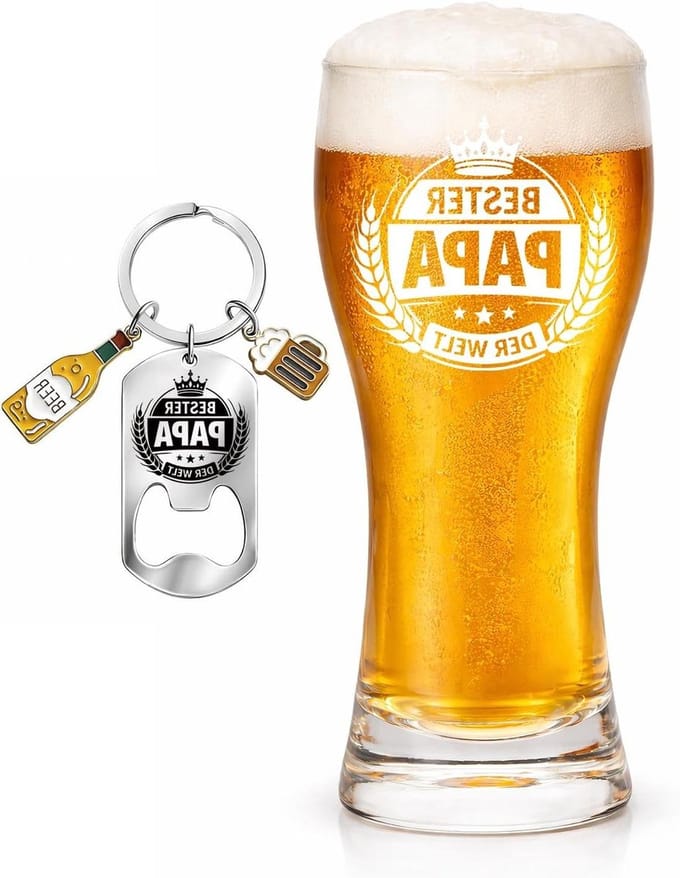 Papa Bierglas - Cadeau voor Vader - Bier Drinken - Grappige Opdruk - 470 ml - Transparant