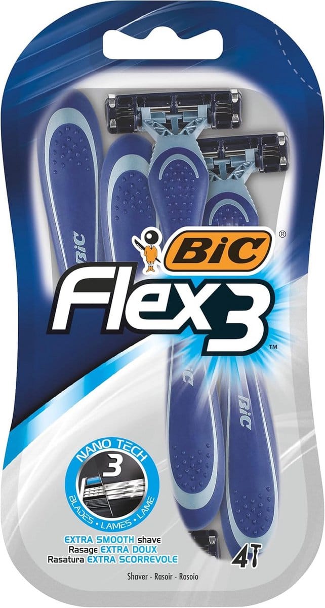 Wegwerpscheerapparaat Heren - Scheermesjes Set - Glad Scheren - Drie Flexibele Mesjes - 4 Stuks - Blauw