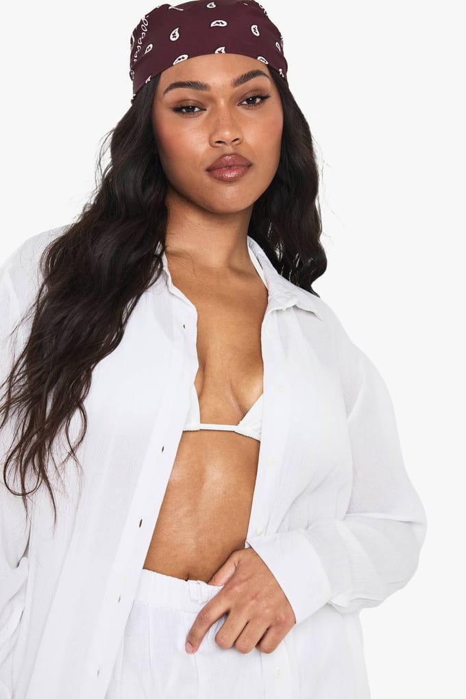 boohoo Dames Plus Strandkleding Essentials Oversized Overhemd | Wit | Maat: 48