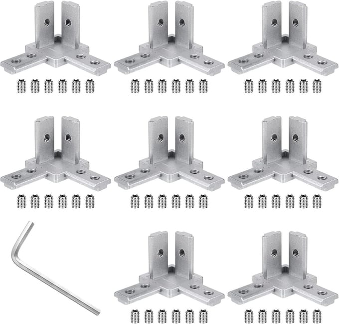 Hoekverbinders Set - Profiel Bevestiging - Frame Bouwen - Aluminium Legering - 8 Stuks - Zilver
