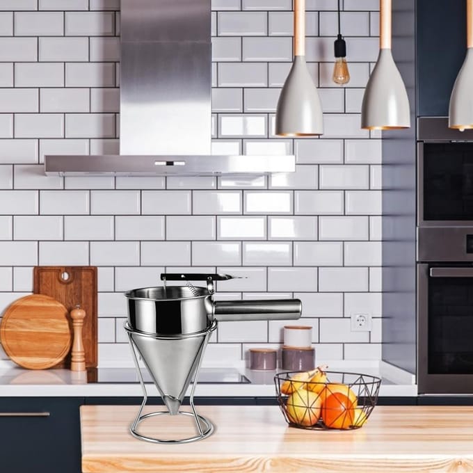 Entonnoir à piston en acier inoxydable avec support, distributeur de pâte, de sauce et de crème gray