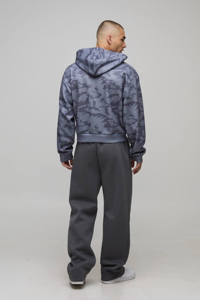 Ingekrompen Pasvorm Camo Print Doorlopende Rits Hoodie | Black | Size Medium