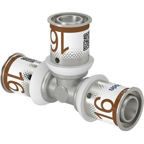 Uponor S-Press Plus T-stuk 16 mm Perskoppeling Messing Metaal Ø16x16x16