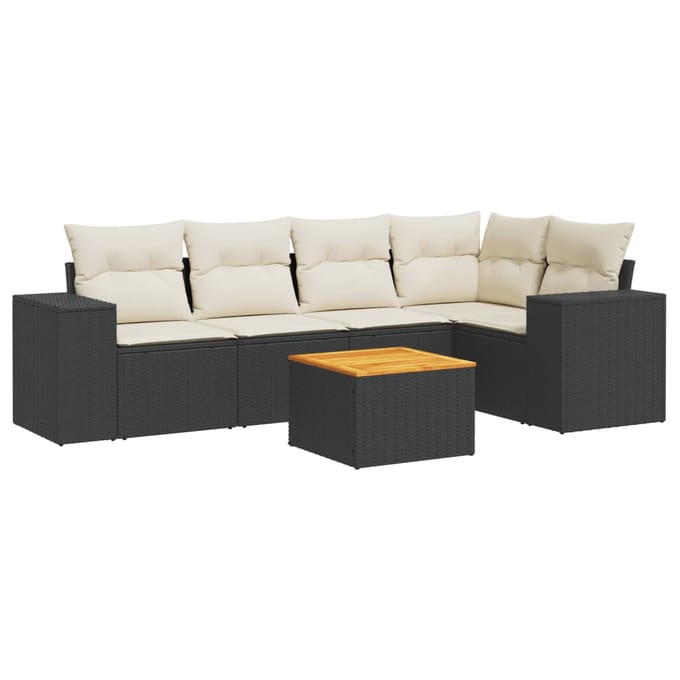 vidaXL - 6-delige - Loungeset - met - kussens - poly - rattan - zwart