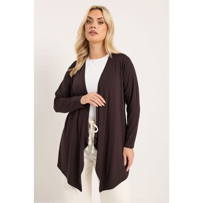 Yours Chocoladebruin Vest Met Watervalkraag Size 42