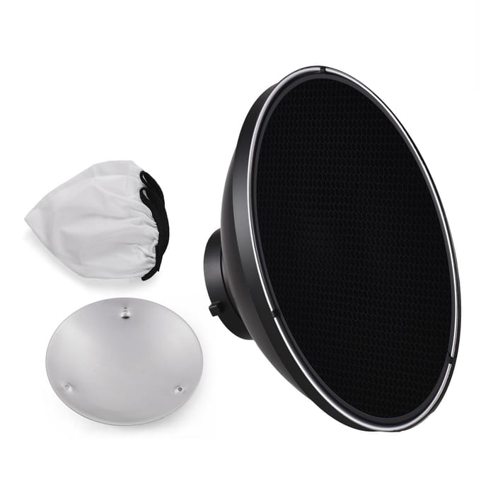 30cm/11,8in Standaard Reflector Beauty Dish Bowens Mount met Witte Diffuser Reflector Honingraat Silver Inner Surface zwart