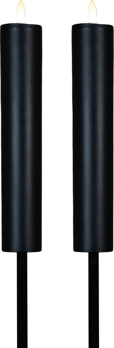 Anna Collection solar kaars fakkel - 2x - zwart - tuinsteker - H76 cm - 3D lont - tuinlamp