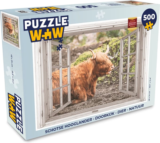 Puzzel Schotse hooglander - Doorkijk - Dier - Natuur - Legpuzzel - Puzzel 500 stukjes