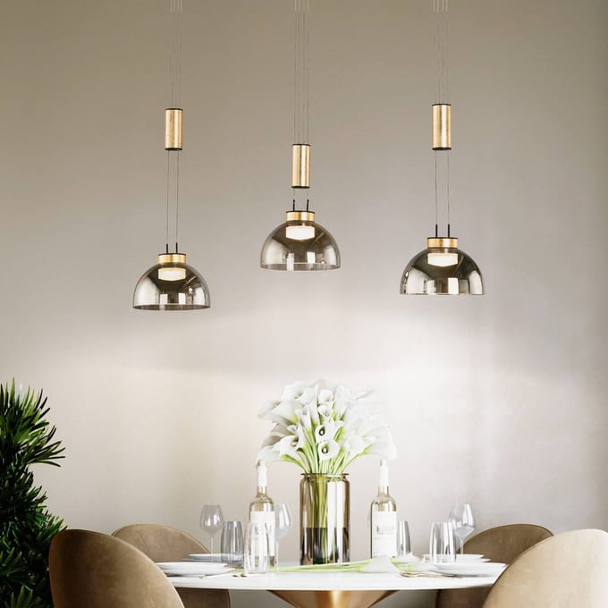 FISCHER & HONSEL Hanglamp Avignon 3-lamps rookglas/zwart/goud