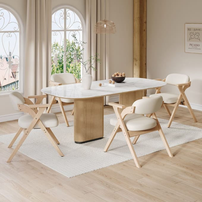 MODFU - Eetkamerstoelen - Inklapbaar - Met Armleuningen - Modern - Hout En Linnen - Beige