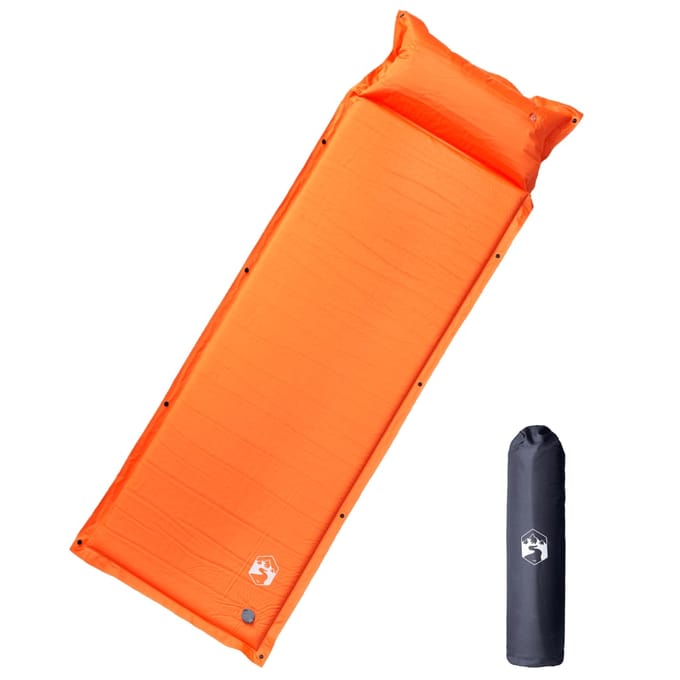 vidaXL - Kampeermatras - met - kussen - zelfopblazend - 1-persoons - oranje