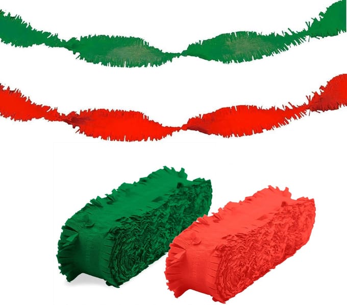 Folat versiering slingers - combi set - rood en groen - 24 meter per kleur - crepe papier - feestslingers