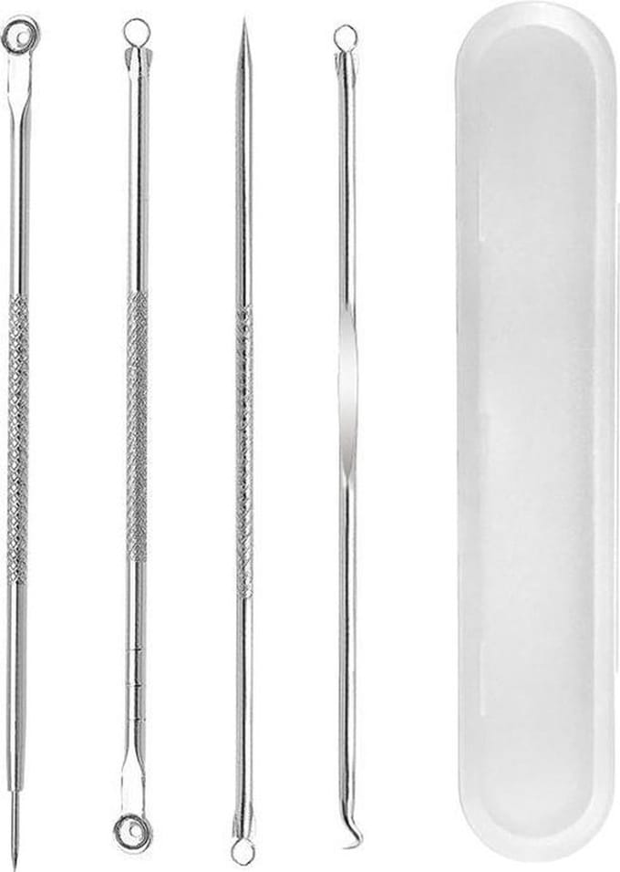 Knaak Mee‑eters Verwijderen - Professionele 4‑delige RVS Kit met Opbergcase - Blackhead Remover Set