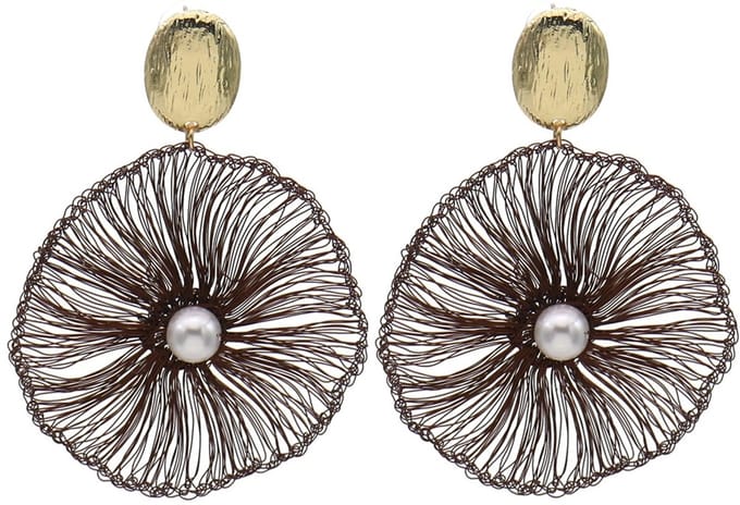 Oorbellen geweven design – bruin – 6,5x4,5 cm