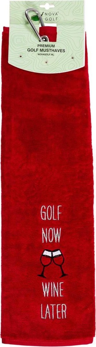 Nova Golf 'Golf Now Wine Later' Golfhanddoek - Rood Grijs