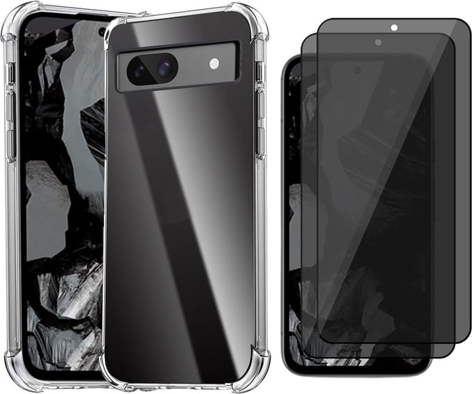 Hoesje geschikt voor Google Pixel 8a - 2x Privacy Screenprotector Volledig Dekkend Glas - Shockproof Transparant