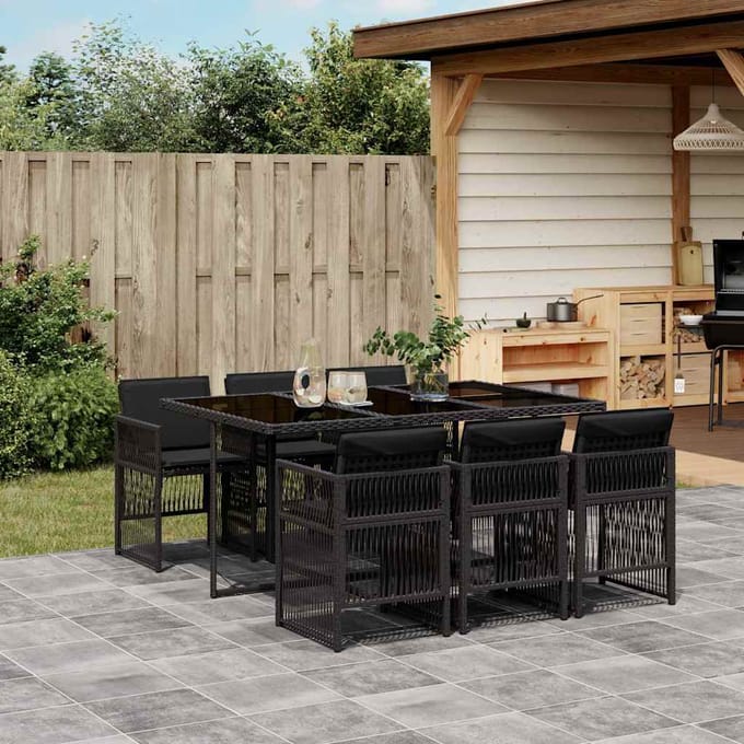 vidaXL - 7-delige - Tuinset - met - kussens - poly - rattan - zwart