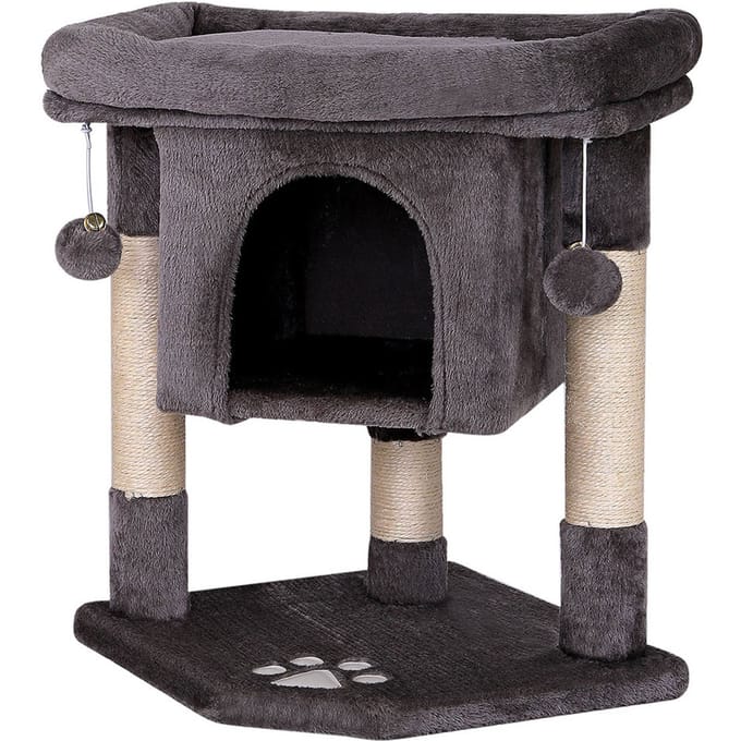 lionto Kattenkrabpaal 60 cm, compact met grot & sisal, donkergrijs