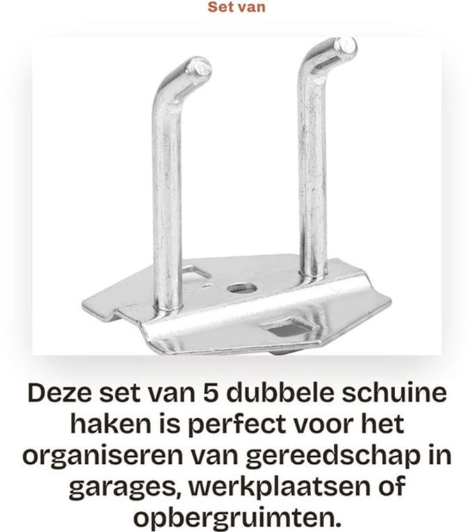 Paneelhaak Geperforeerd - Opberghaken - Staal - Set van 5 - Capaciteit 3-5 kg - Gegalvaniseerd oppervlak