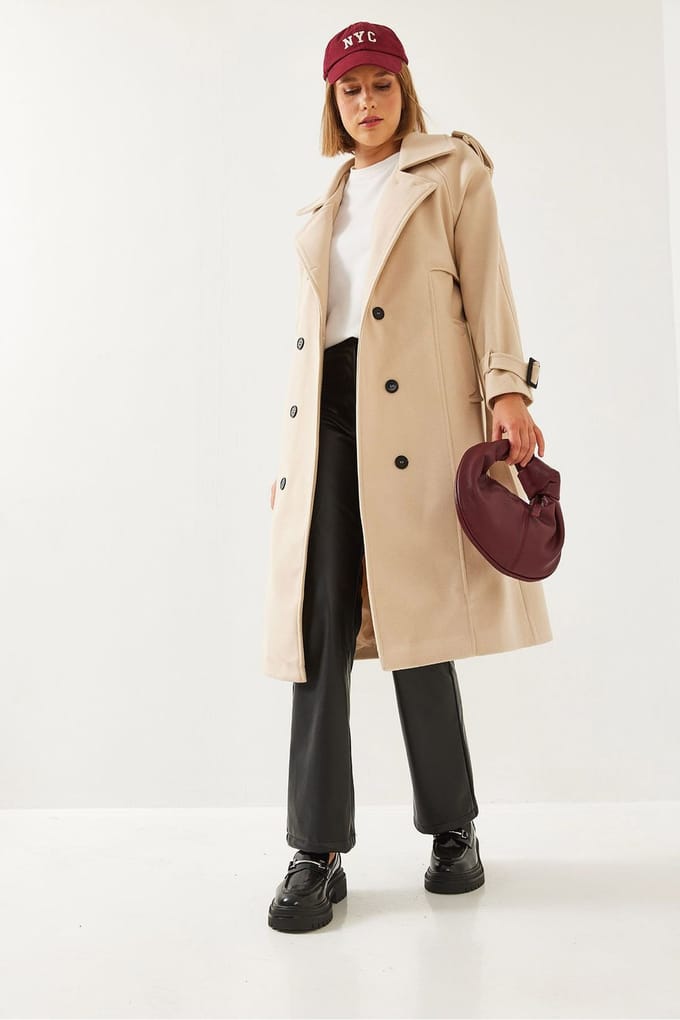 Tweed Lange Jas met Jacketkraag