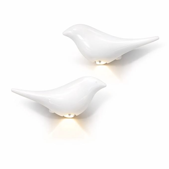 SWAXIGON Decoratieve Wandlamp Vogel met Bewegingssensor – USB Oplaadbaar – Set van 2 (Links & Rechts) WIT