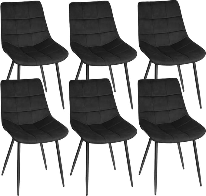 PIPIPOXER-Eetkamerstoel - Set Van 6 -metalen poten+flanel, zwart