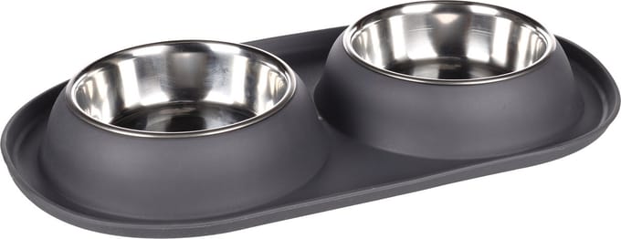 Flamingo Grafa Duo Dinner - Eet- En Drinkpot Honden - Eetpot Duo Dinner Grafa Donkergrijs Dia 14,5cm 2x500ml - 1st - 139074 - 1st