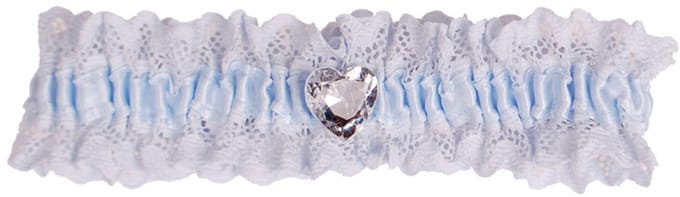 Kousenband blauw met kant en strass hartje