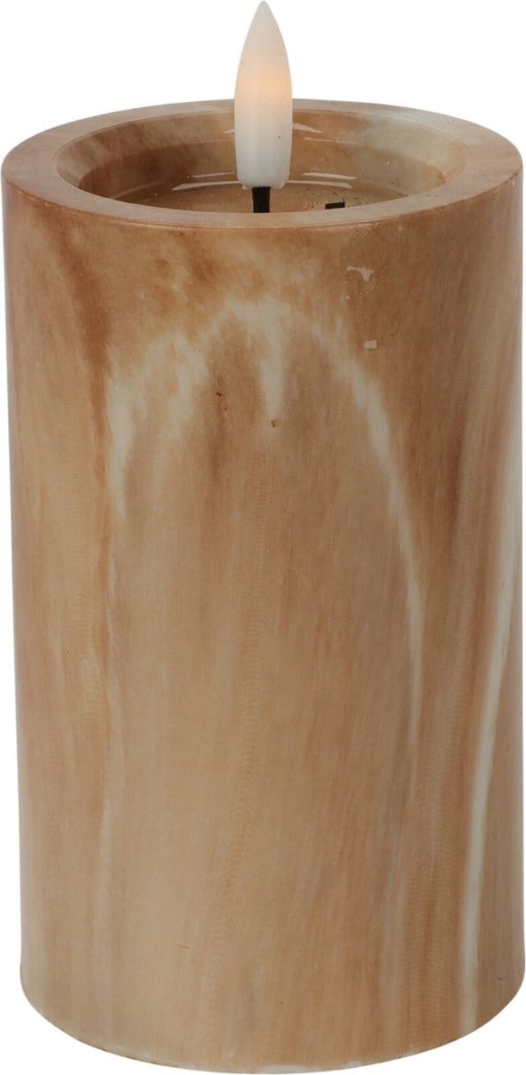 Home & Styling LED kaars -bruin marmer - D7,5 x H12,5 cm -met timer