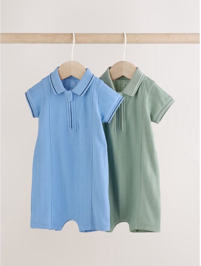 Next - Jongens - Set van 2 nette rompertjes met kraag voor baby's - Blauw