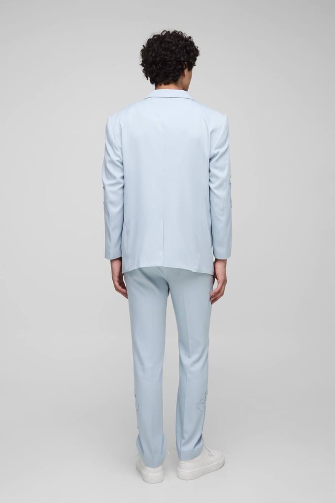 Straight Fit Cross Applique Suit Trouser | Light Blue | Size XS