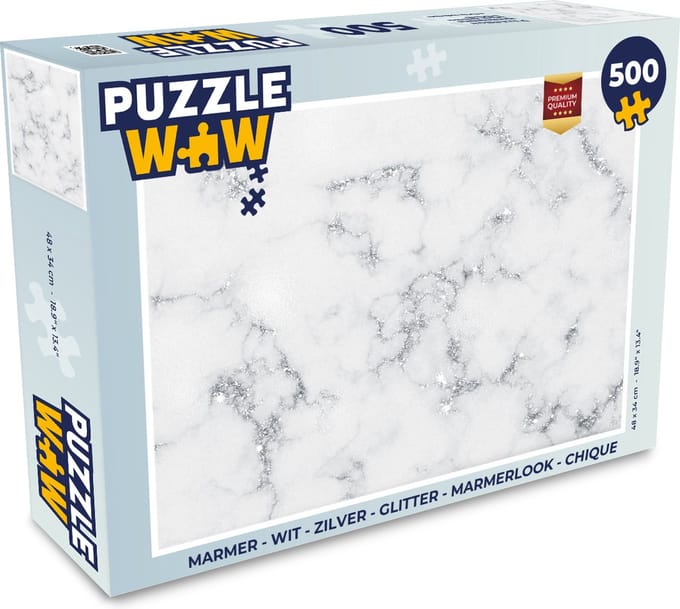 Puzzel Marmer - Wit - Zilver - Glitter - Marmerlook - Chique - Legpuzzel - Puzzel 500 stukjes