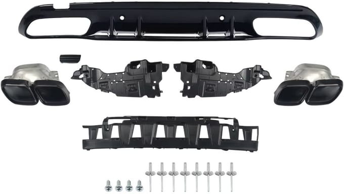 Diffuser Set Vaylen - Achterbumper Diffuser Uitlaat Set - Voor Mercedes W205 AMG (2015-2021) - C63 Look - Zwart - Auto Accessoires