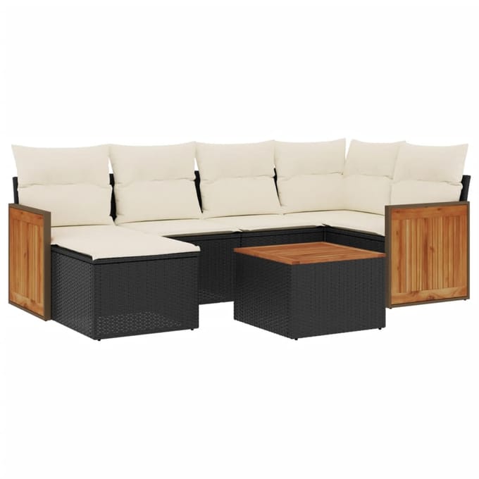 vidaXL - 7-delige - Loungeset - met - kussens - poly - rattan - zwart