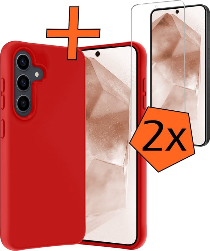 Hoes - Met 2x Screenprotector - Geschikt voor Samsung Galaxy A55 - Sterk & Shockproof - Back Cover - Siliconen Case - Telefoon Hoes - Rood