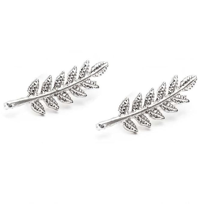 Miresa - Blad Oorbellen - Oorklimmers - Zilverkleurig Blaadje - 2 bij 0.5 cm