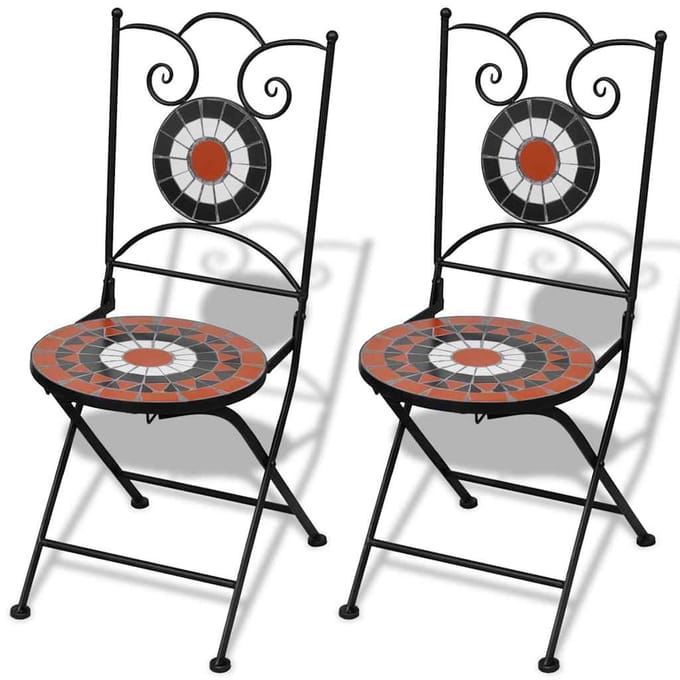 vidaXL - Opklapbare - stoelen, - 2 - stuks, - keramiek, - terracotta - en - wit