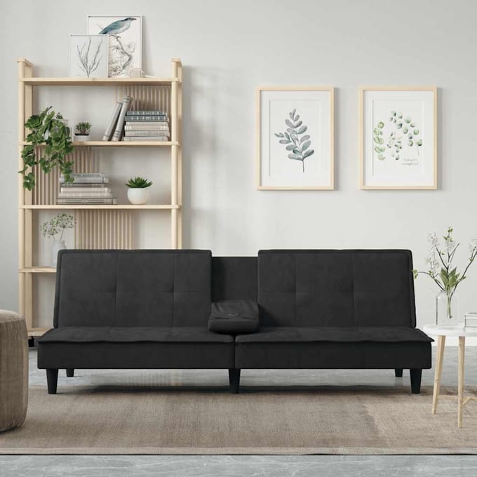 vidaXL - Slaapbank - met - bekerhouders - fluweel - zwart