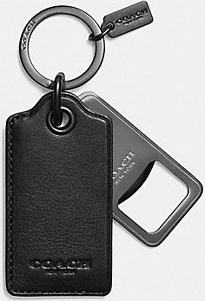 Coach sleutelhanger flesopener leer zwart