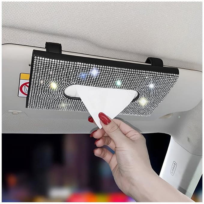 Allecto - Bling Bling Tissue Box - Handgemaakte Auto Tissue Houder - Wit - Kristallen - Universeel Model - Geschikt voor Auto's