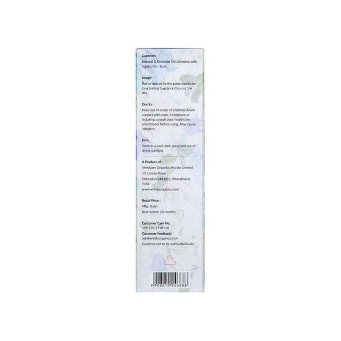 Rouleau à huile Lotus (8ml), Bouteille à rouleaux d'huile aromatique Lotus, Vrindaam 9.25 white