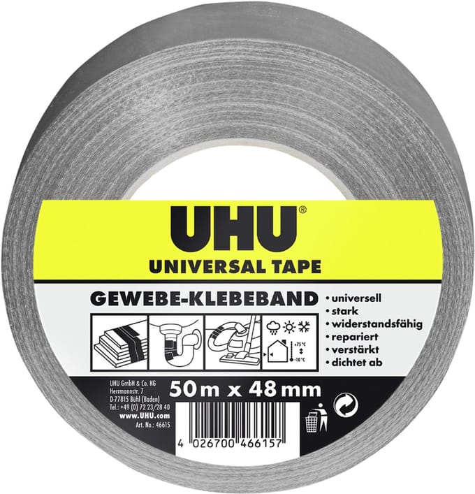 UHU Universeel Geweven Tape, 48 mm x 50 m, grijs
