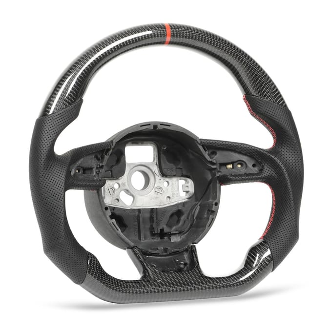 Koolstofvezel Stuurwiel Geperforeerd Leer Rode Stiksels voor B8.5 RS3 RS4 RS5 RS6 RS7 2013‑2016 black