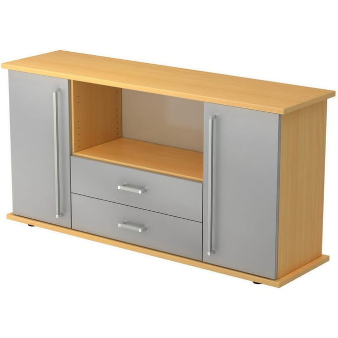 KAPA SB | Dressoir | met deuren + laden - Beuken/Zilver Chrome metaal handgreep