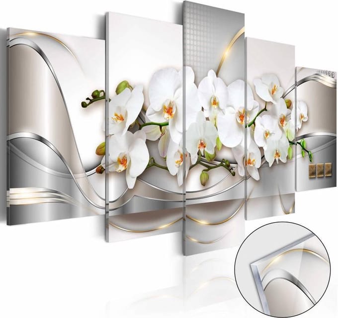Afbeelding op acrylglas - Oceaan van onschuld, Orchidee, Wit/Grijs, 5luik