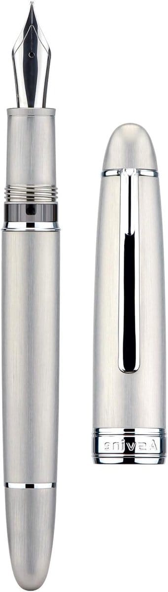 Brushed Titanium Vulpen met Jowo Medium Nib, Piston Refill en Ink Window - Luxe Schrijfervaring met Sleutel en Doos