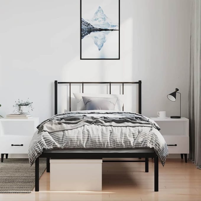 vidaXL - Bedframe - met - hoofdbord - metaal - zwart - 100x190 - cm